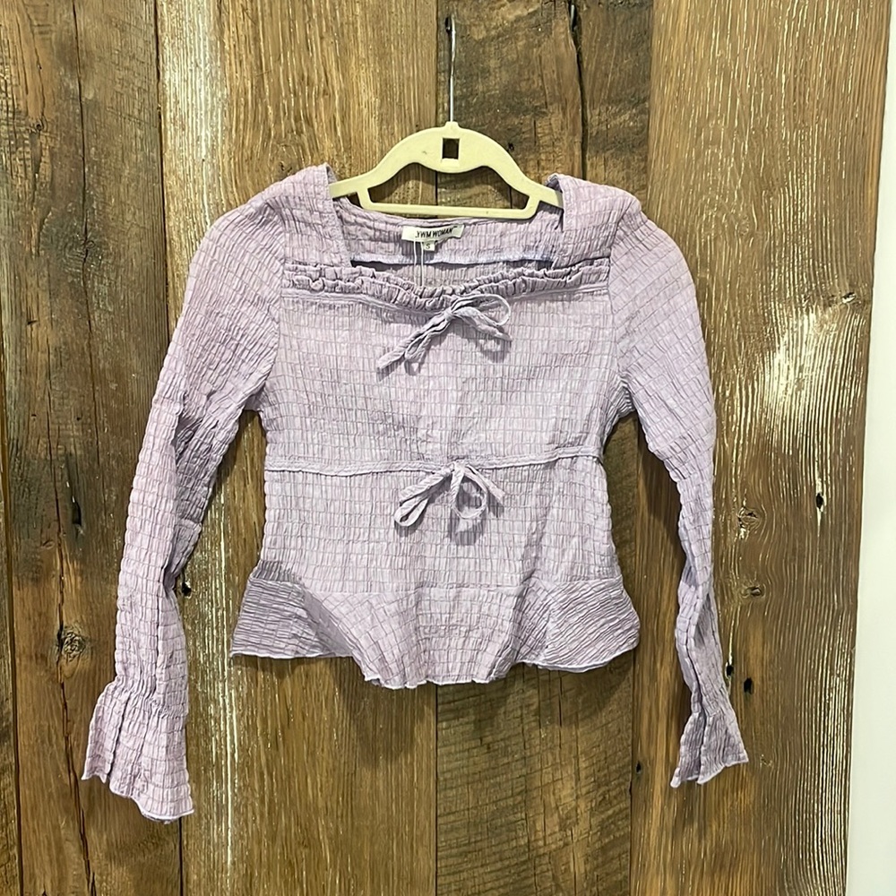 Long sleeve ruched top with ties